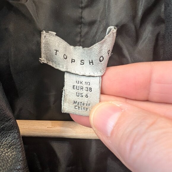 Topshop Faux Leather Moto Jacket Black Size 6 Vintage Style Full Zip - Picture 5 of 13
